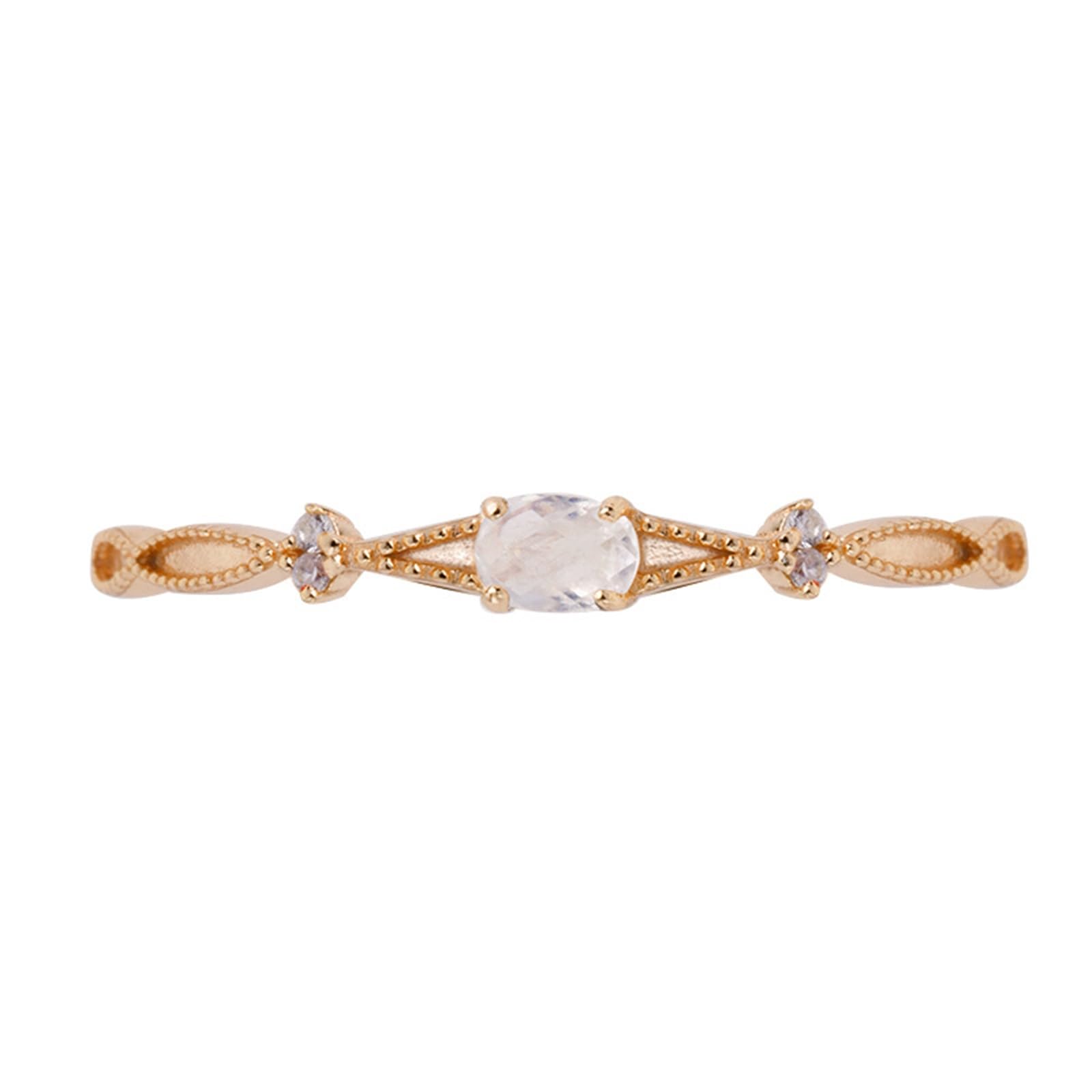 Anillo fino de oro rosa de 9 quilates, 14 quilates y 18 quilates para mujer, anillo de compromiso con piedra lunar infinita, oro real