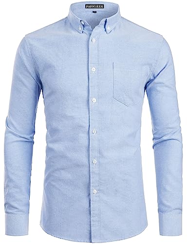 Chemise Oxford homme manches longues PARKLEES coton décontracté bleu ciel