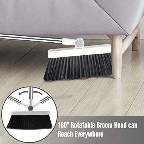 Hibaby Broom And Dustpan Set For Home, 54" Long Handle Lightweight 180° Rotating Broom Combo, Standing Dust Pan With Combteeth, Broom And Dustpan Combo Set For Kitchen Room Office Lobby Floor Cleaning #TOP4