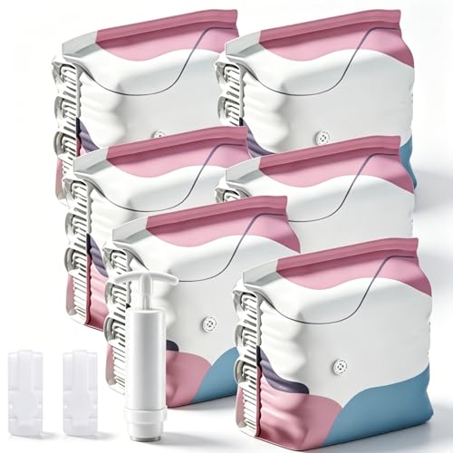 Image of No‑pump Vacuum Storage Bags - 3-Sec Fast Compression, 80% Space Saving, Upgrade Reusable Large 3d Cube Vacuum Seal Bags, Keeps Clothes Dry & Dust‑Free, Press & seal,M /19.7 x 27.6 x 11.8 in:6Pcs