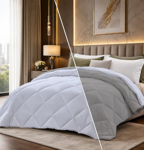 Image of Super Comfort Microfiber 500 GSM Reversible Winter Comforter for Double Bed Rajai /Blanket Diamond Stitch (90 inch x 100 inch Inches /228cm x 254cm) - Comforter Double Bed|Silver /Sky Blue