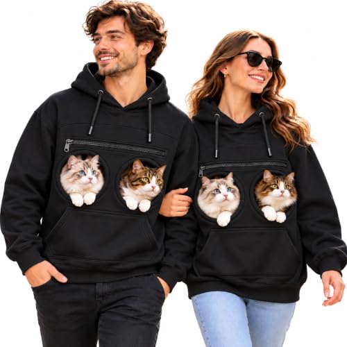 Cat Pouch Hoodie For Men Women, Pet Carrier Kangaroo Pocket Sweatshirt | Dog Pouch Hoodie,Soft Pullover Hoodie With Built-In Pet Pouch For Cats And Small Pets, Cozy Unisex Design Black,XS - image 1