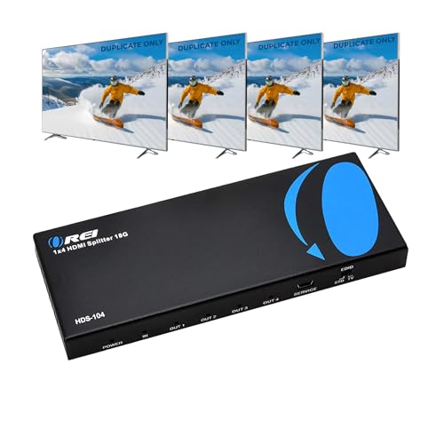 4K 1x4 HDMI Splitter 1 in 4 Out by OREI - Ultra HD @ 30 Hz 1x4 Ver. 1.4 HDCP, Power HDMI Supports 3D Full HD 1080P for Xbox, PS4 PS3 Fire Stick Blu Ray Apple TV HDTV - Adapter Included