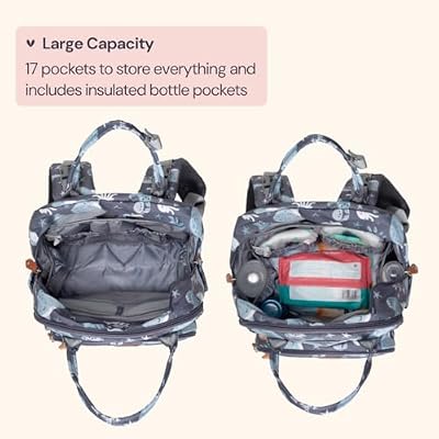 BabbleRoo Diaper Bag Backpack - Baby Essentials Travel Tote - Multi Function Water Resistant Diaper Bag, Travel Essentials Baby Bag with Changing Pad, Stroller Straps & Pacifier Case - Sea Animals