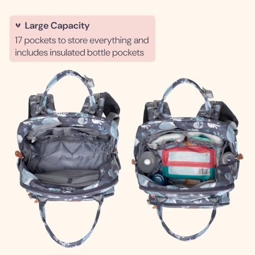 BabbleRoo Diaper Bag Backpack - Baby Essentials Travel Tote - Multi function Waterproof Diaper Bag, Travel Essentials Baby Bag with Changing Pad, Stroller Straps & Pacifier Case - Unisex, Sea Animals - Image 3