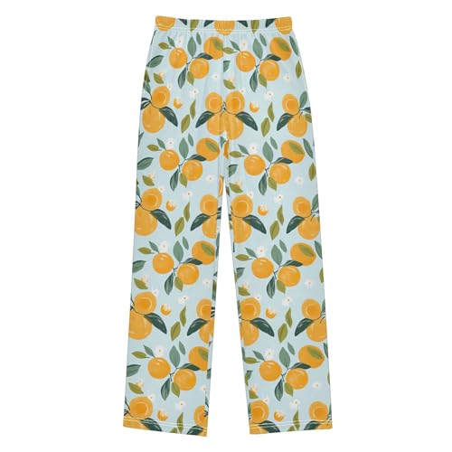 Orange Fruit Long Pajama Pants Elastic Waist PJ Bottoms with Pockets S A1118462