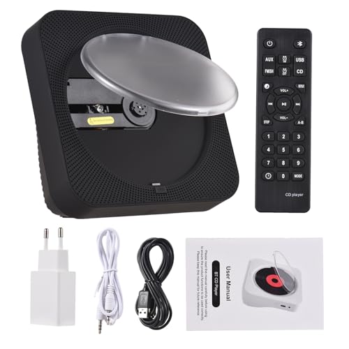 Vroomoto Reproductor de CD Portátil BT5.1 Pantalla LED Control Remoto para Entretenimiento en el Hogar (Negra)