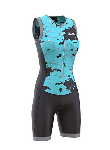 Kona Assault Women's Triathlon Race Suit - Speedsuit Skinsuit Trisuit Sleeveless - One-Piece Vest And Short Combo With Body-Mapped Ventilation (Medium Teal) #TOP1