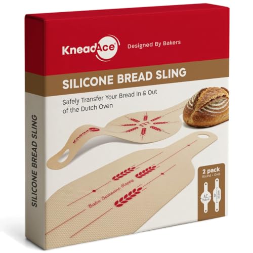 Image of KneadAce Silicone Bread Sling Set Of Oval & Round with Long Handles, Nonstick&Reusable Easy-Lift Baking Mat Easy Clean Dutch Oven Liners, Sourdough Baking Supplies, Ideal As Gift For Bakers
