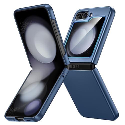 Image of Ruky Slim Case for Samsung Z Flip 5, Hard PC Shockproof Protective Cover, Built-in Back Screen Protector & Support Wireless Charging Phone Case for Samsung Galaxy Z Flip 5, Dark Blue