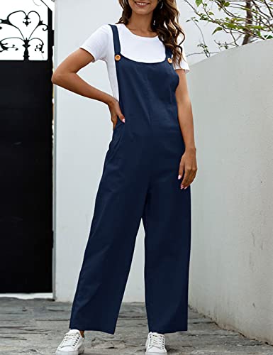 Bozanly Women's Fashion Casual Cotton Loose Baggy Wide Leg Overalls Jumpsuits(0385-Navy-Xl) #TOP2
