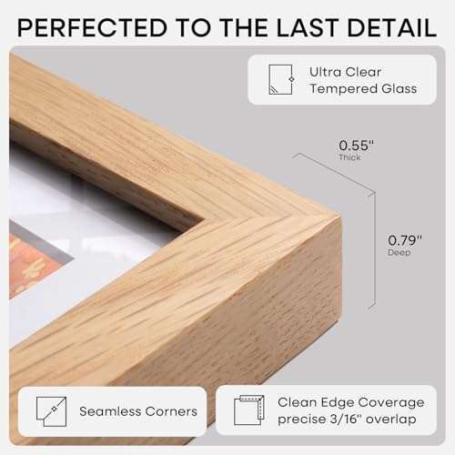 Image of Homeforia 6x6 Picture Frames Wood, High-End Natural Oak 6 x 6 Square Frames with Mat 4 by 4 inch Photo, 6by6 Light Wooden Frames Matted to 4x4 Print, Tabletop Frame, Tempered Glass, Wall Kit, Set of 2