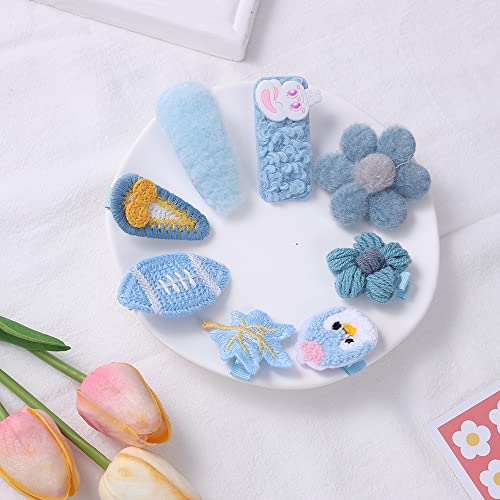 Hair Clips For Girls,14Pcs Cute Candy Color Cartoon Wool Metal Snap Design Hair Accessories Pretty Hairpins Assorted Hair Barrettes,Blue #TOP2
