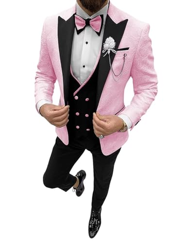 Men's Jacquard Tuxedo Suits Slim Fit 3 Piece Suits Double Breasted Blazer Suit Wedding Tuxedos Suit for Men