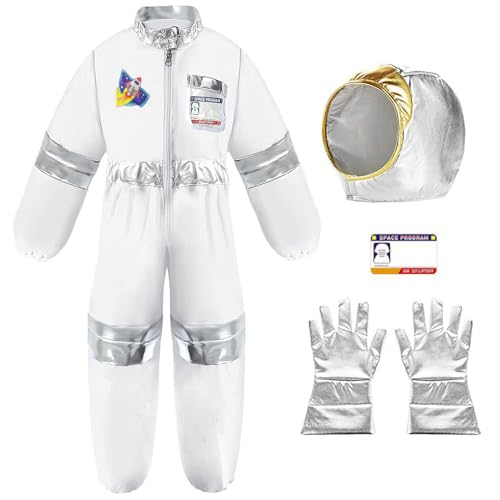 Childrens Astronaut Space Costume Space Pretend Dress Up Role Play Set for Kids Cosplay Ages 4-7 (White S)