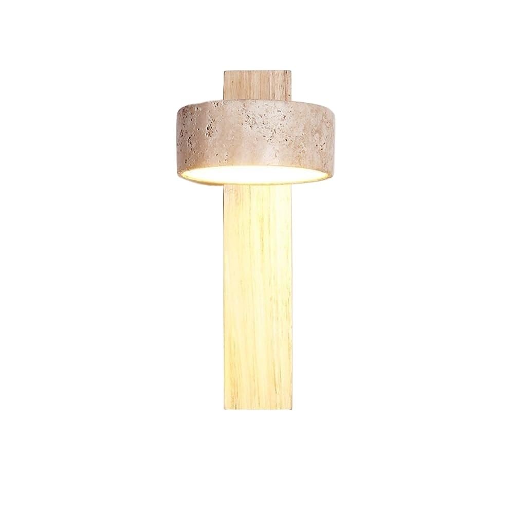 ITOSUI Minimalist Modern Wall Sconce 9.1-Inch Linear Solid Wood LED Wall Light with Natural Yellow Travertine Stone Shade Lighting Fixture for Bedroom Bedside Study Hallway Living Room(Log Color)