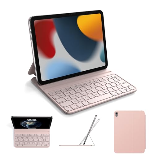HOU Slim Bluetooth Keyboard Case for 2025 11th-Gen iPad (A16) & 2022 10th-Gen iPad, Smart Folio, Magnetic Stand with 2 Ergonomic Tilt Angles, Recyclable Synthetic Leather, Long-Life Battery, Pink
