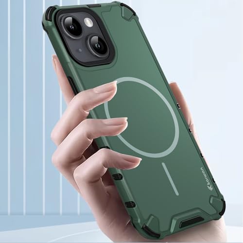 Image of KARWAN Tough Shockproof Back Case Cover Compatible with iPhone 13 Dual Layer Armor Protection with Matt Finish,Edge Guard Bumper Heavy Duty Rugged Cover with Magnetic MagEase Wireless Charging (Green)