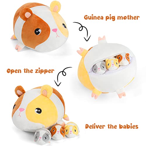 14Inch Guinea Pig Stuffed Animals, Mama Hamster Plushie Pillow With 3 Cute Babies Guinea Pig Mouse Plush Toys, Birthday Christmas Surprise Gifts For Kids Girls Boys #TOP1