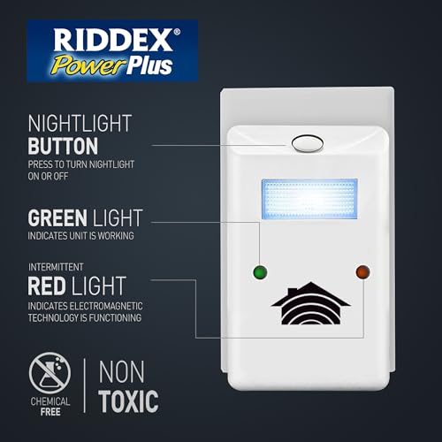 RIDDEX Power Plus Insect Repellent | Plug in, Mouse Deterrent - Pest Control for Defense Against Rats, Mice, Roaches, Bugs and Insects | Control Pests with No Toxins with Side Outlet | 2-Pack