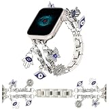 REALSIGN スタイリッシュなリストバンド Apple Watchバンド 38mm 40mm 41mm 42mm 44mm 45mm 49mm ラブロック付きかわいいストラップ キラキラペンダント iWatch Series 9 8 7 6 5 4 3 2 1 SE用 ウルトラメタルチェーンチャーム, 42/44/45/49MM, 金属, 宝石不使用。