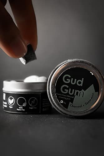 Image of Gud Gum- Natural, Plastic Free Chewing Gum- Pack of 2- No added artificial colours, flavours & sweeteners (Charcoal Mint Tin 15g)
