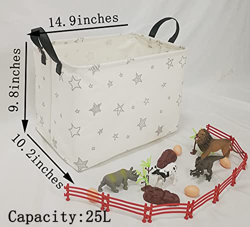 Image of Baby Storage Basket Nursery Box Laundry Hamper Organization Bins for Toys and Clothes with Handles (Star)