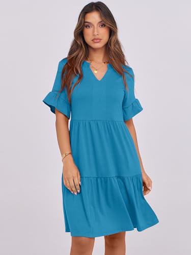 Image of ANRABESS Women's Summer Casual Dress, V-Neck Ruffle Sleeve Tiered Mini Dress, Soft Comfy Fabric with Pockets for All-Day Wear
