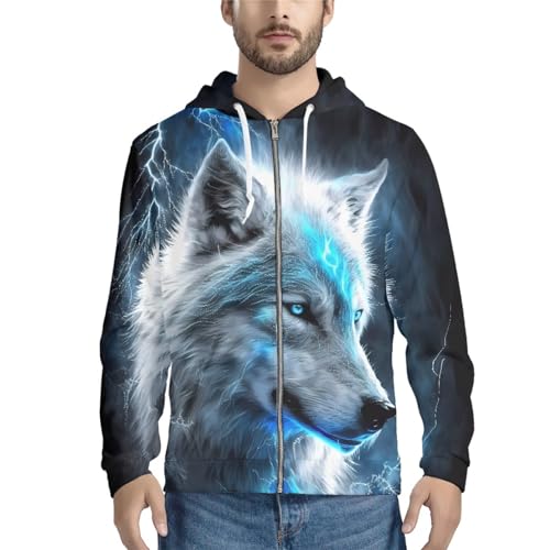 ENLACHIC Men's Cool Wolf Galaxy 3D Printed Zip up Hoodie Pullover Hooded Sweatshirt Hoodies with Pockets3