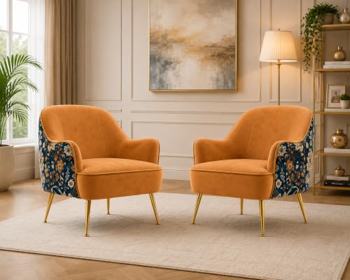 Image of Velvet Chair with Pillow for Home | Modern Accent Armchair in Soft Velvet Fabric with Golden Legs | Premium Accent Chair for Living Room Bedroom Restaurent | (Light Brown, Big Zara)