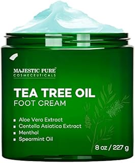 MAJESTIC PURE Athletes Foot Cream with Tea Tree Oil, Aloe & Spearmint - Hydrates, Softens & Conditions Dry Cracked Feet, Heel and Calluses,- Helps Soothe Irritated Skin - 8 oz