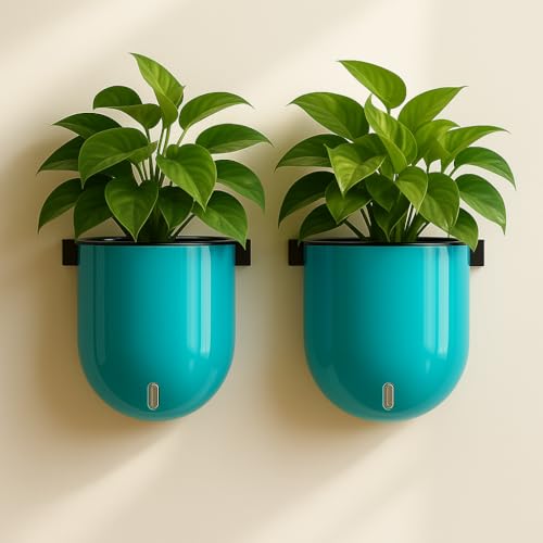 Image of Indian Discovery Self Watering Wall Hanging Planter|Hanging /Hooked Flower Pots for Home, Balcony, Vertical Garden Decor Flower Pots(2 PC, Sea Green, Sphere)|6 Inch UV-Resistant Plastic Plant Pots