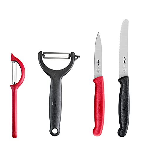 KOHE Kitchen Knife Set – 1 P-Type Straight Peeler – 1 Y-Type Straight Peeler – 1 Paring Knife- 1 Utility Knife Serrated(Assorted Color)