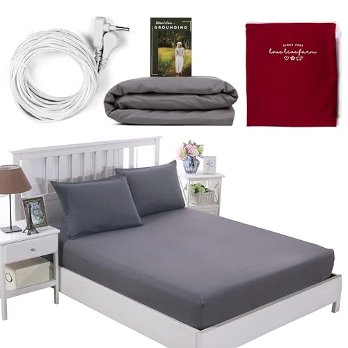 Earthing Grounding Sheets King Size (Grey) - 400 Thread Count Soft Earthing Grounding Sheet w/Cotton, & Silver Fiber- Earthing Sheets Grounding with Reinforced Grounding Cord for Conductivity