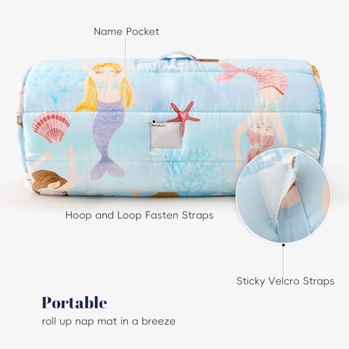 Image of PHF Soft Toddler Nap Mat with Removable Pillow, Rollup Design Kids Sleeping Mat, Slumber Bags for Girls, 55 inchx23 inch Toddler Sleeping Bag for Daycare Preschool Travel Camping, Mermaid & Sea