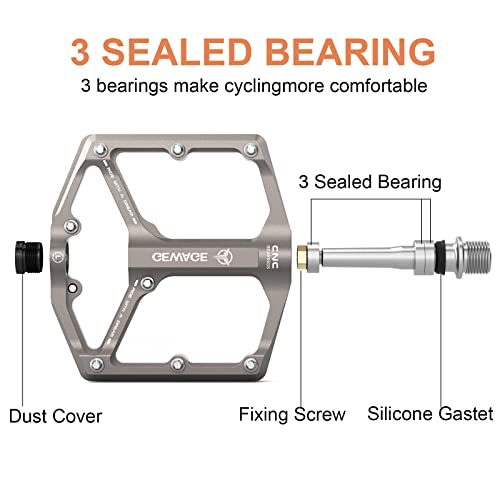 Gewage GE324 Road/Mountain Bike Pedals - 3 Bearings Bicycle Pedals - 9/16 Inch Cnc Machined Flat Pedals With Removable Anti-Skid Nails thumb #3