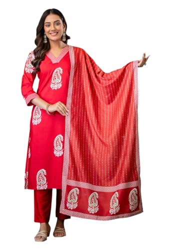 Ensemble kurta pour femme LookMark avec pantalon et dupatta en viscose costume traditionnel