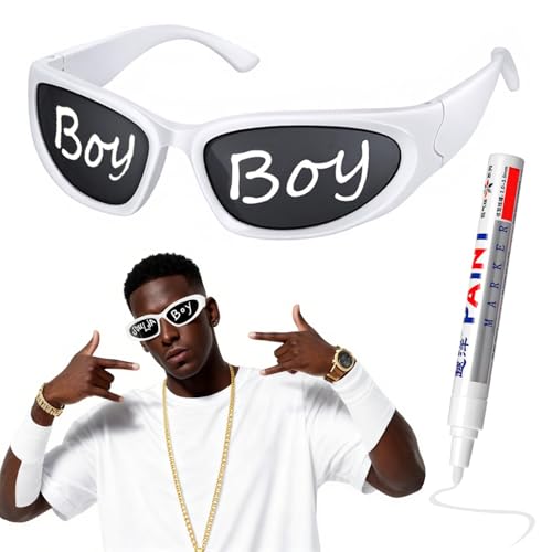 QXDBNXQ Rapper Glasses Costume Accessories, White Sunglasses Hip Hop Costume 2000s 90s 80s for Men Women Halloween