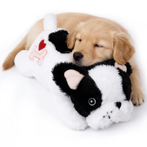 Pet Prime Kuscheltier für Hunde & Welpen mit Herzschlag & Wärmefunktion Beruhigungsspielzeug gegen Angst Stress & Einsamkeit Plüschhund mit Variabler Herzfrequenz und Wärmepads