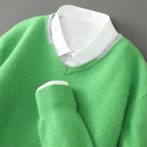 Men's Winter V Neck Sweater 100 Pure Mink Wool Thick Knit Pullover Warm Soft Casual Slim Fit Long Sleeve2
