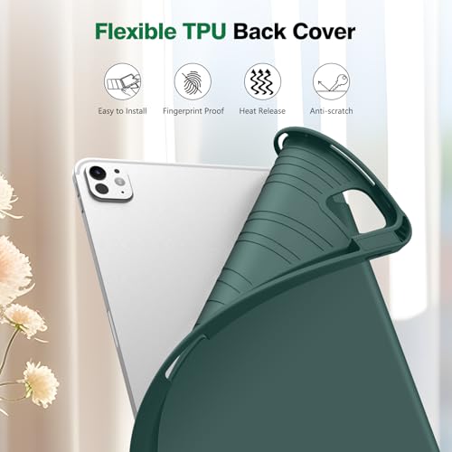 Image of Fintie SlimShell Case for iPad Pro 11-inch (M5) 2025 / (M4) 2024 - [Built-in Pencil Holder] Soft Flexible TPU Protective Stand Back Cover, Midnight Green