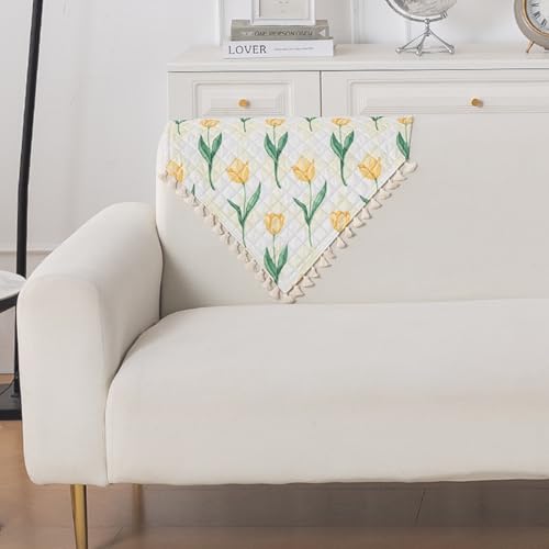Image of HOKIPO Tulip Blossom Quilted Sofa Backrest Cover Mat| 'Tassel Twigs' Series (IN-988-T4)