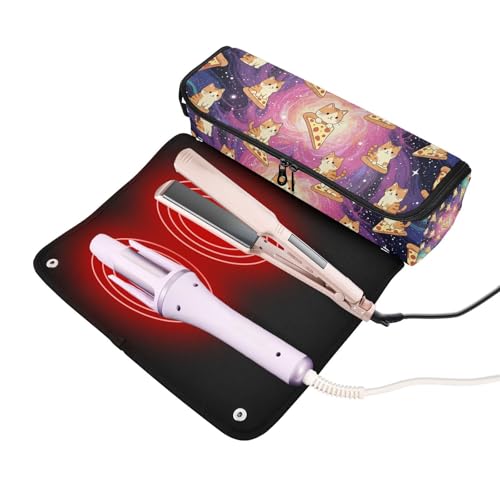 Bolsa de Viaje para Herramientas de Cabello para Mujeres con Tapete Resistente al Calor, Portátil para Planchas, Rizadores, Secadores y Más, Diseño Espacial Divertido miniatura 2