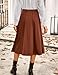Kate Kasin Women's Long Brown Pleated Midi Skirt Fall Winter 2025 High Waisted Knee Length Flowy A Line Skirts with Pockets