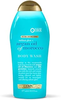 OGX Radiant Glow + Argan Oil of Morocco Extra Hydrating Body Wash for Dry Skin, Moisturizing Gel Body Cleanser for Silky Soft Skin, Paraben-Free, Sulfate-Free Surfactants, 19.5 fl oz