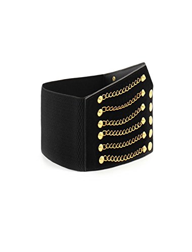 uxcell Women Ultra Super Wide Elastic PU High Waist Belt Rivet Chains Cinch Waistband for Dresses2