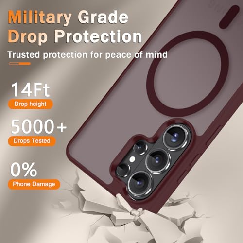 Image of for Samsung Galaxy S26 Ultra Case, Matte Magnetic Phone Cover, Wine Red | Fit for MagSafe, Screen Protector included, Shockproof Military Grade Protection, Translucent Frosted Back