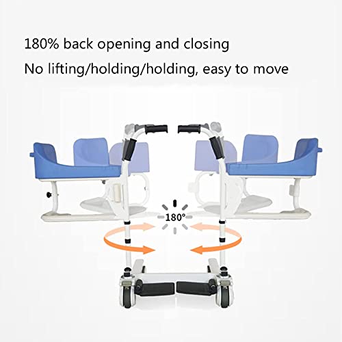 Patient Transfer Chair, 180° Split Type Elderly Lift, Bath and Toilet Chair, Paralyzed Disabled Nursing Lift Wheelchair, 9-Speed Height Adjustment, Detachable,Blue