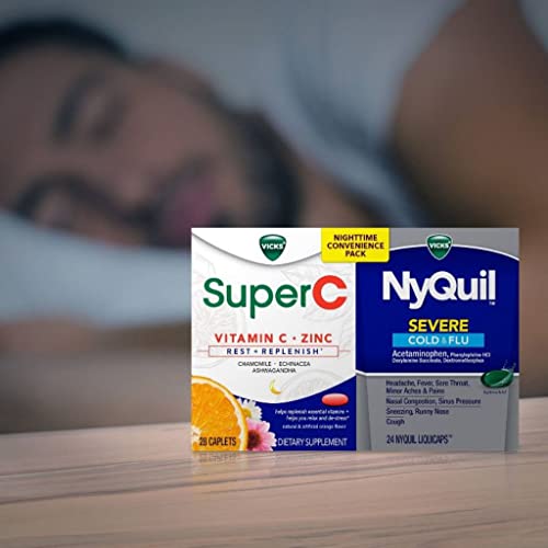 Vicks NyQuil and Super C Convenience Pack: NyQuil Severe Medicine for Max Strength Cold and Flu Relief, Conveniently Packaged with Vicks Super C Rest and Replenish Daily Supplement, 26ct - Image 3
