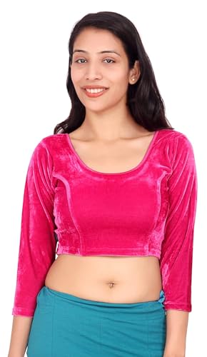 Image of Women's Solid Velvet Breathable 3 /4 Sleeve Round Neck Readymade Blouse (F K A 257111)